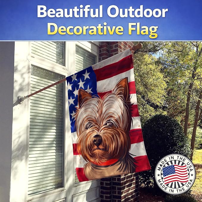 Caroline's Treasures CK6760CHF Yorkshire Terrier American Flag House Flag Large Porch Sleeve Pole Decorative Outside Yard Banner Artwork Wall Hanging, Polyester, House Size, Multicolor