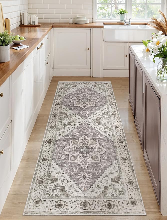 SERISSA 2x5 Washable Non Slip Boho Runner Rug for Hallway，Earth Tone | Ultra Soft Vintage Oriental Carpet Low-Pile Distressed Tribal Floor Carpet for Kitchen Bedroom Bathroom Laundry Living Room