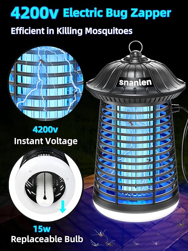 snanlen 4200V High-Powered Electric Bug Zapper Outdoor & Indoor with LED Attractant, Durable ABS Mosquito Zapper Outdoor, Plug-in Fly Trap & Mosquito Killer for Patio, Yard, Garden and Home