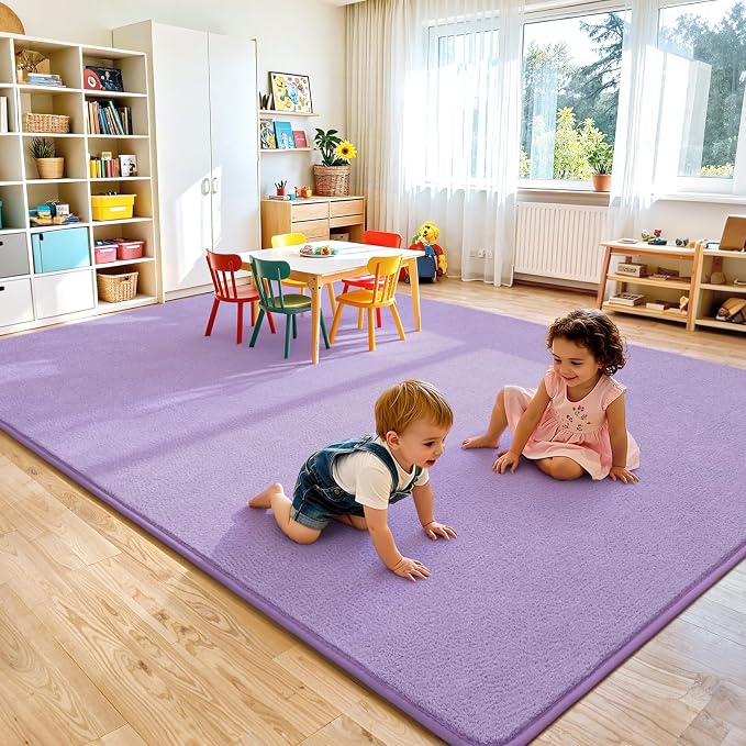 Keeko 4x6 Area Rugs for Living Room,Soft Washable Memory Foam Bedroom Rug | Indoor Throw Rug Low Pile Minimalist Non Slip Carpet for Kids Nursery Classroom Dorm Room Home Decor Purple