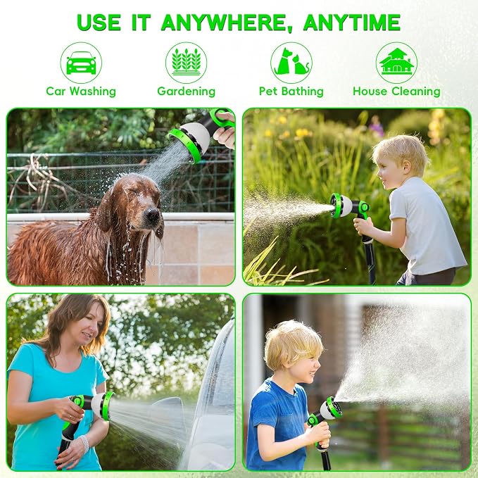 Junredy Garden Hose 50 FT, NON-EXPANDABLE Heavy-Duty Flexible & Lightweight Water Hose with 10-Function Nozzle, No-Kink, Leak-Proof Super Fabric, Solid Fittings for Lawn, Car, Outdoor (Black Green)
