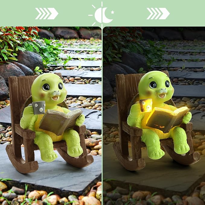 Solar Garden Turtle Statues with Lights, Yard Decorations for Patio, Lawn, Balcony and Porch, Outdoor Waterproof Garden Decor, Unique Mother’s Day Gift for Mom Grandma Women