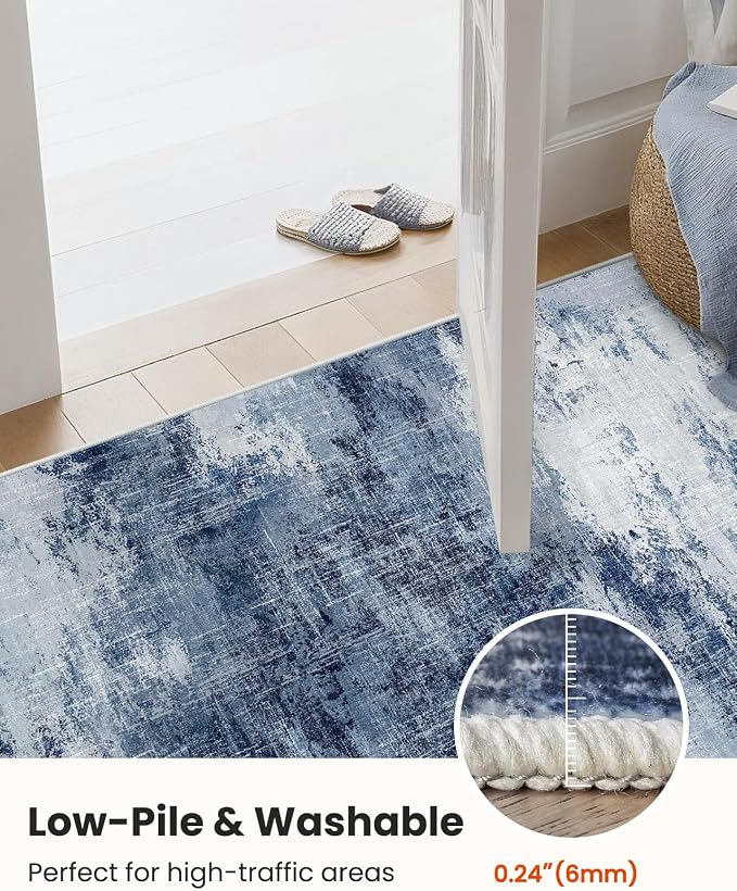 AMADA HOMEFURNISHING 5x7 Area Rugs for Living Room, Modern Abstract Washable Rug Neutral Soft with Non-Slip Backing & Low Pile Kids Rug for Resistant, Bedroom, Nursery Home Office, Dark Blue