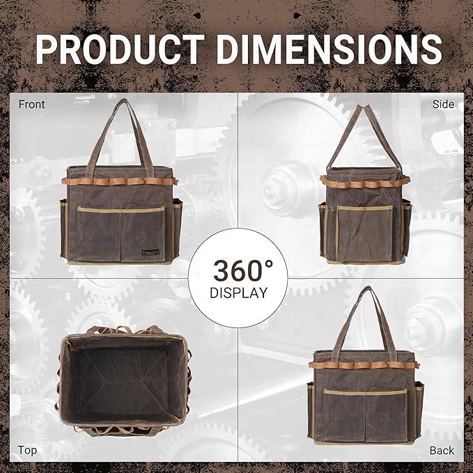 Self-Standing Tool Bag with 6 Pockets & 23 Hanging Holes - Collapsible Reusable Wire Frame Rectangular Basket, Easy Tool Access, 14" x 13" x 10" | Grey