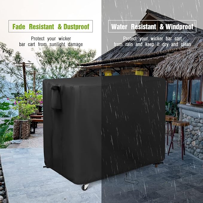 Outdoor Bar Cart Cover for TomCare Grill Table/ Serving Wicker Bar Table | 44x19x36,Waterproof Dustproof Heavy Duty Oxford Fabric,for Best Choice Product Patio Wicker Bar Cart,for TomCare Grill Table
