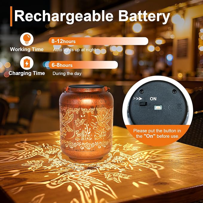 Hummingbird Solar Lanterns Outdoor Waterproof, Birthday Gifts for Women Mom Grandma, Copper Metal Hanging Solar Lights for Yard Garden Decor Hummingbird Gardening Gifts