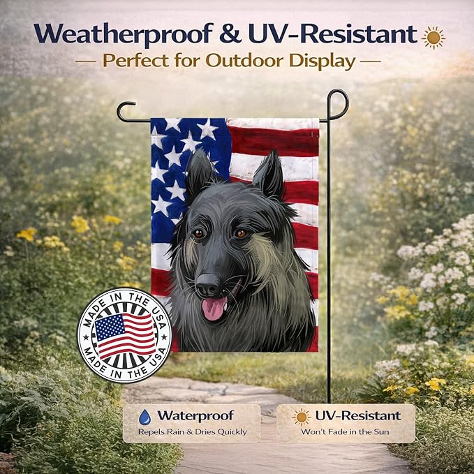 Caroline's Treasures CK6707GF Shiloh Shepherd Dog American Flag Garden Flag Mailbox Flag Decorative Yard Flag Banner Outside Patio Artwork Yard Flower Beds, Garden Size, Multicolor