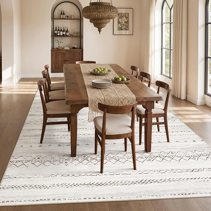 cotiled Boho 10x12 Area Rug for Living Room: Large Moroccan Washable Rug | Solve Modern Neutral Trendy Home Decor - Stain Resistan Carpet for Bedroom Farmhouse Brown