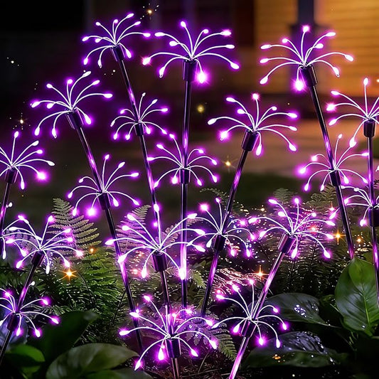 Solar Garden Lights Outdoor, 4 Pack 2-Layer Purple Solar Firework Lights, Waterproof Starburst Fairy Light Garden Decor for Yard Patio Pathway Lawn, Unique Gifts for Women Mom Grandma Mother's Day