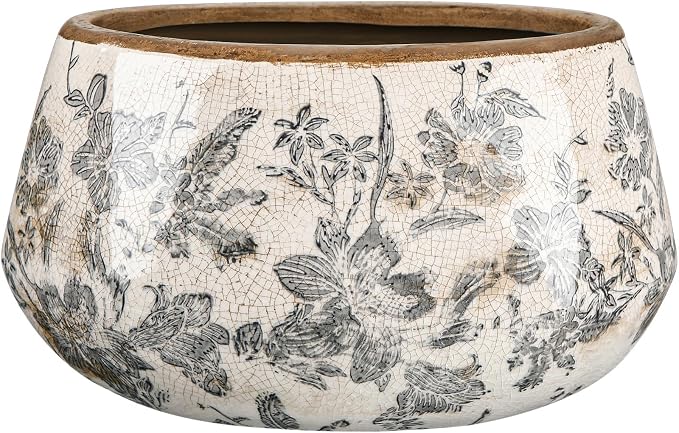 7.8 Inch Large Vintage Ceramic Planter Ice Crack Glaze Gray Lily Floral Flower Pot with Drainage Hole Rustic Decorative Plant Pots Gifts for Home Kitchen Office Indoor Outdoor Plants