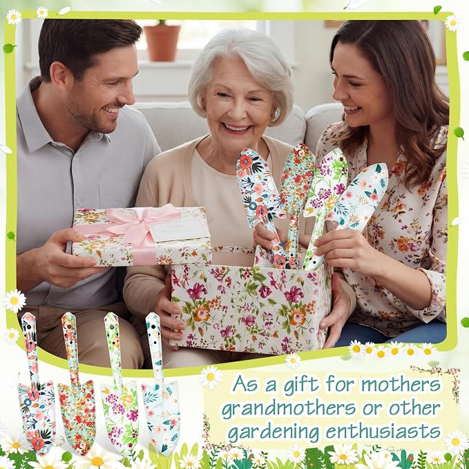 48 Pcs Floral Garden Shovels Bulk Gardening Gift for Women Heavy Duty Metal Garden Tools Floral Hand Shovel Planting for Summer Employees Birthday Thank You Gifts (Green Watercolor Flowers)