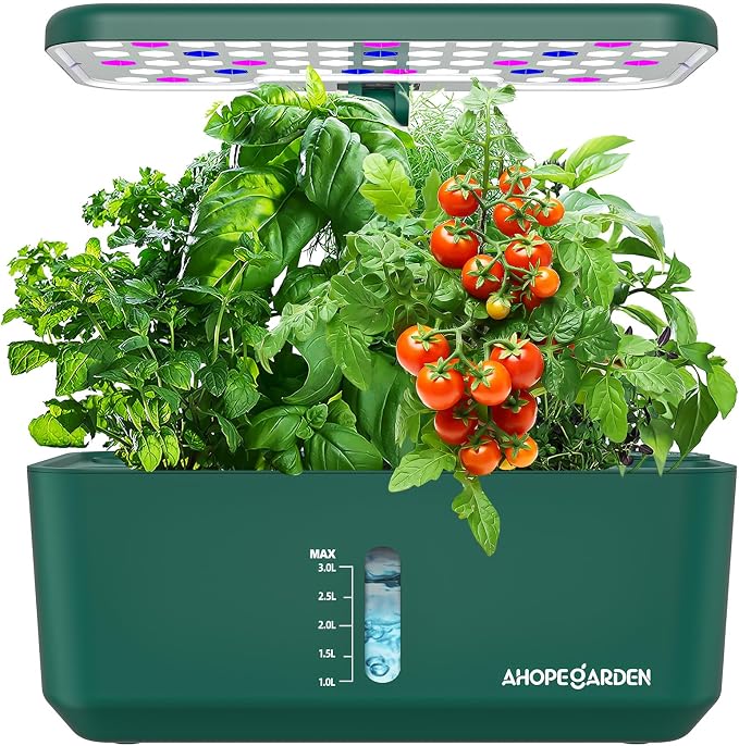 Ahopegarden Hydroponics Growing System: 10 Pods Indoor Herb Garden with LED | Plant Germination Kit with Growth Lamp, Countertop Hydroponic Planter for Fresh Herbs, Vegetables & Lettuce Lovers, Green