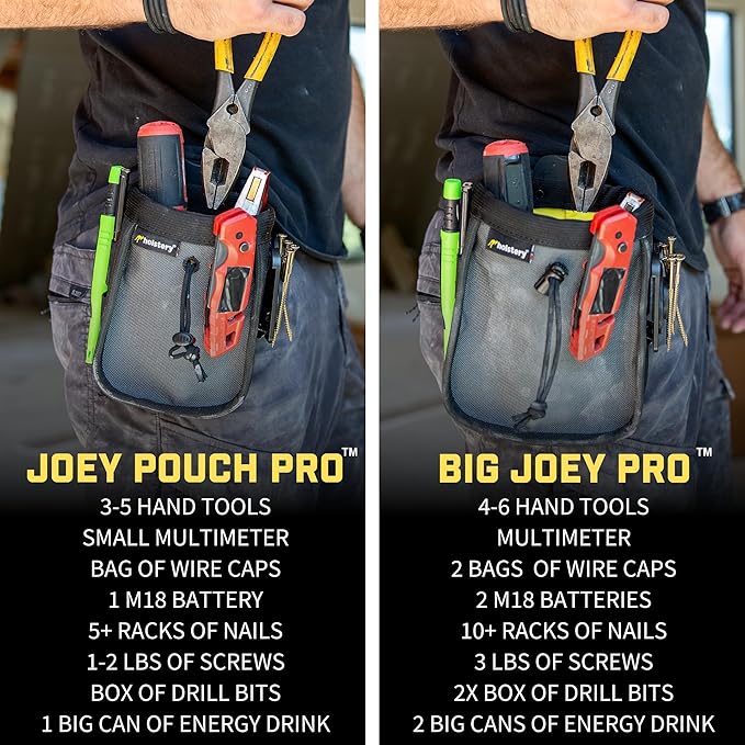 Joey Pouch PRO | Clip-On Tool Belt Bag for Tools, Screws, and Nails - Great for an Electrician, HVAC Tech, Plumber, Carpenter, Contractor, Handy Man, and Any Tradesperson - Metal Clip