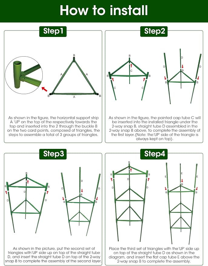Tomato Cages, 3 Pack 51.2inch Adjustable Tomato Plant Support - Rust-Proof Tool-Free Triangle Trellis for Garden Climbing Plants, Raised Bed & Pots Plant Stakes