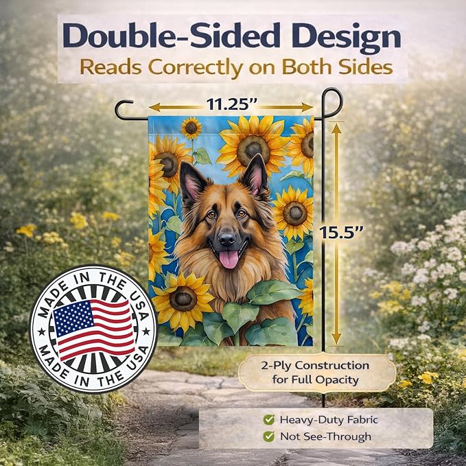 Caroline's Treasures DAC6024GF Belgian Tervuren in Sunflowers Garden Flag Mailbox Flag Decorative Yard Flag Banner Outside Patio Artwork Yard Flower Beds, Garden Size, Multicolor