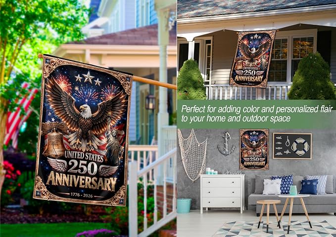American Flag With Eagle, 250th Anniversary Patriotic Design, 250 Anniversary Usa Flag, Garden Flags For Outside, 1776-2026 Commemorative, Front And Back Print 1 (30x40 Inch)