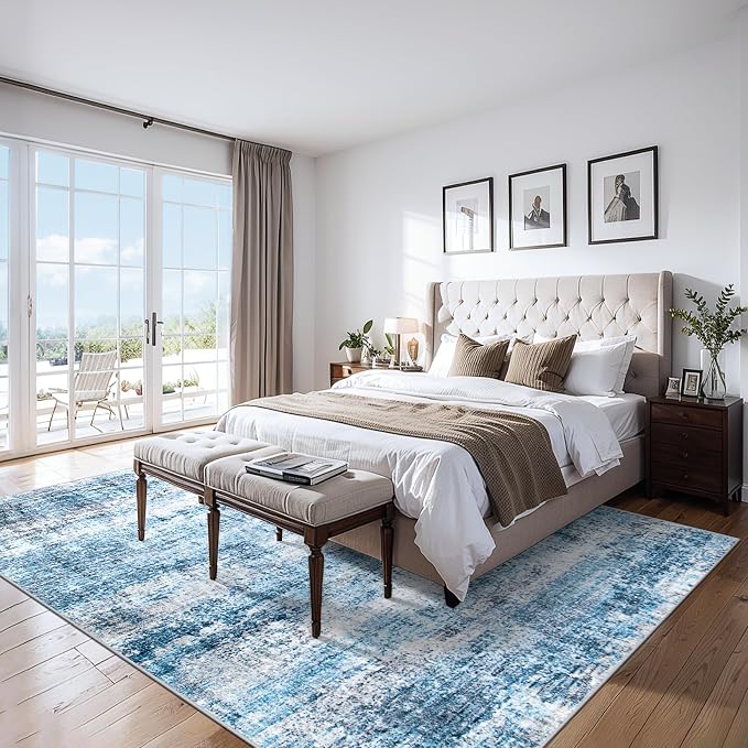 PLHXFR 6x9 Area Rug Living Room: Modern Abstract Washable Carpet Blue | For Bedroom Dining Room Farmhouse Nursery Home,Machine washable,Non Slip,Large Soft Neutral,Stain Resistant, Indoor Floor