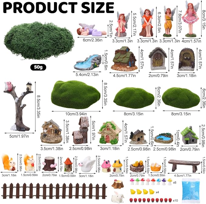 100 Pcs Fairy Garden House Resin Kit Glowing Tree House Miniature Garden Fairy Animals Garden Accessories Decor Outdoor Mini Landscape Ornaments