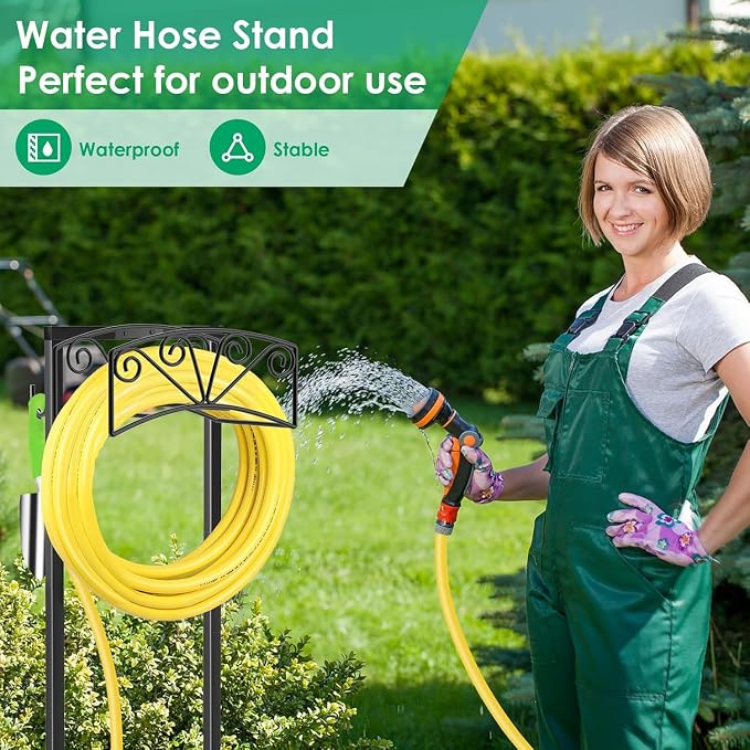 TomCare Garden Hose Holder Upgraded Heavy Duty Metal Water Hose Holder Holds 160 FT Hoses Sturdy Hose Reel Freestanding Outdoor Hoses Storage Hanger for Outside Yard Lawn