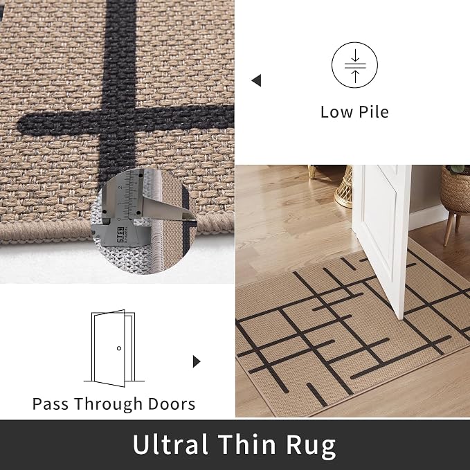 Tangsoo Modern Easy Jute Rug 2x4 Small Rugs for Entryway,Washable Thin Stripe Outdoor Door Mat,Non-Slip Indoor Floor Carpet Farmhouse Small Throw Mat for Kitchen Hallway Bedroom Front Porch