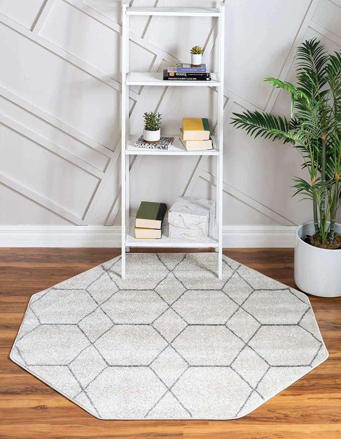 Unique Loom Trellis Frieze Collection Area Rug - Geometric (7' 10" Octagon, Ivory/ Gray)