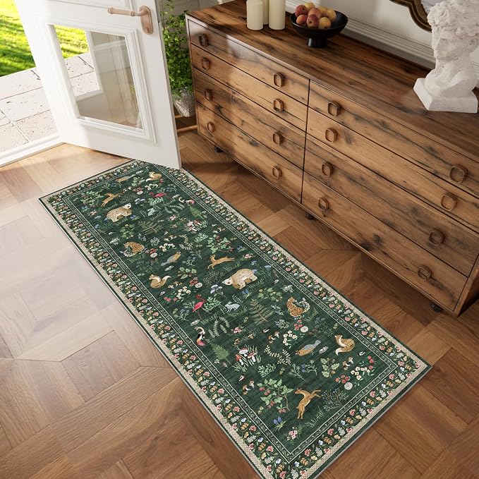 Washable Kitchen Rug Runners for Hallways: 2'6"x8' Bedroom Runner Rugs Non Slip Low Pile Soft Stain Resistant Floor Runenr Rug for Entryway Indoor Hallway Kitchen Laundry Room Beside Farmhouse