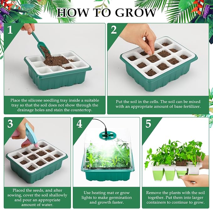 6pcs Reusable Seed Starter Kit, 72 Cells Seed Starter Trays, Silicone Seedling Starter Trays for Starting Plant Seeds with Flexible pop-Out Cells, Indoor Gardening Plant Germination Trays