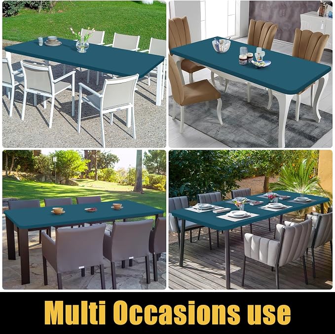 Smiry 6 Pack Rectangle Picnic Table Cloth, Waterproof Elastic Fitted Tablecloths, Washable Polyester Rectangular Patio Table Cover for Camping, Indoor and Outdoor (Peacock Blue, 30"x96")