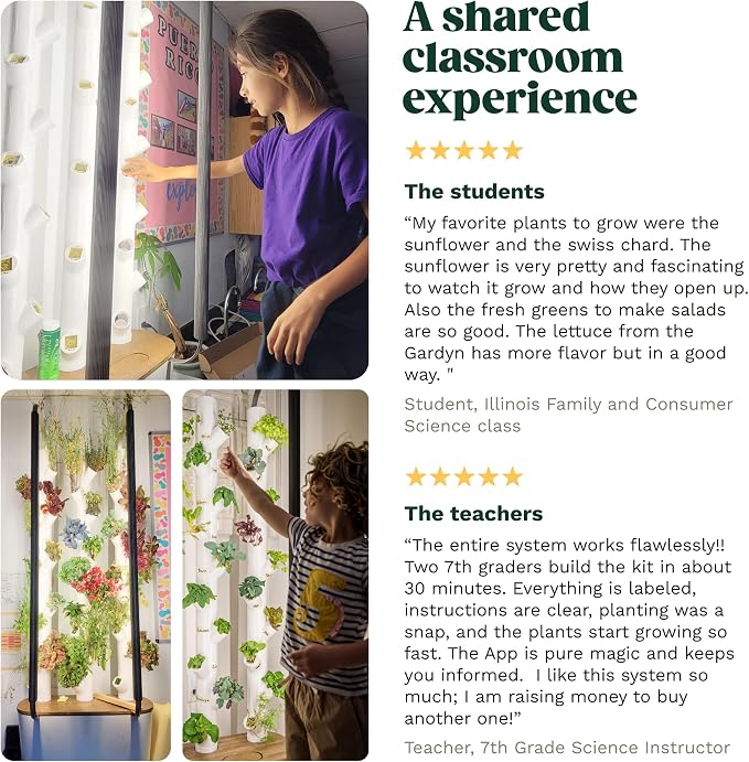 Gardyn Home 4.0 Vertical Hydroponics Growing System Bundle for Schools – Smart Garden Indoor Gardening System with LED Grow Lights, Accessories, 30-Plant Capacity, K-12 STEM Classroom Learning