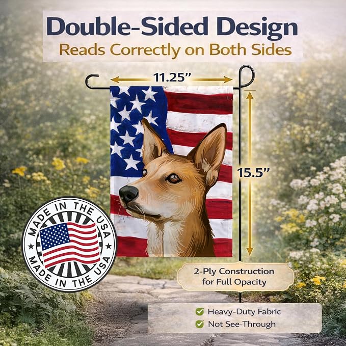 Caroline's Treasures CK6567GF Indian pariah dog American Flag Garden Flag Mailbox Flag Decorative Yard Flag Banner Outside Patio Artwork Yard Flower Beds, Garden Size, Multicolor