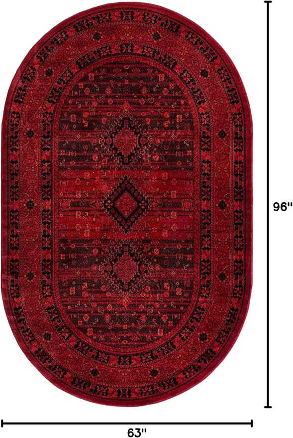 Unique Loom Tekke Collection Area Rug - Sheibani (5' 3" x 8' Oval, Red/ Black)