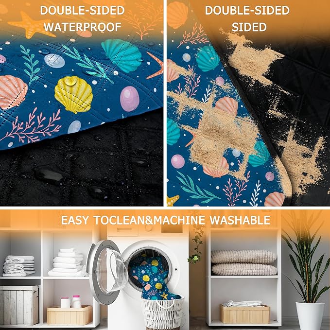 79" x 118" Picnic Blanket Extra Large,Waterproof Sandproof Foldable Outdoor Blanket Beach Blanket Ocean Picnic Mat for Camping,Lawn,Park(Shell)