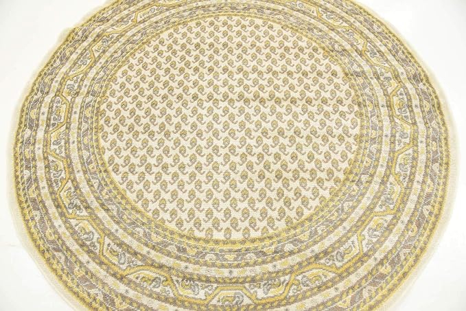 Unique Loom Williamsburg Collection Traditional Border with Dotted Center Area Rug, Round 5' 1" x 5' 1", Beige/Yellow