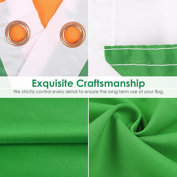 AhfuLife Irish Flag 3x5 Ft 4 PCS, Large Ireland Flag for St Patrick's Day Decorations - Double Side with Brass Eyelets, World Cup Bar Garden Street Decoration Indoor Outdoor