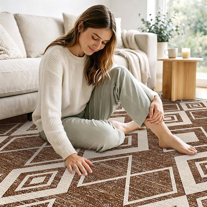 2x6 Moroccan Runner Rug for Entryway Hallway Kitchen Western Boho Terracotta Modern Farmhouse Area Rug Machine Washable Non-Slip Tribal Series Carpet for Bedroom Bathroom Entrance