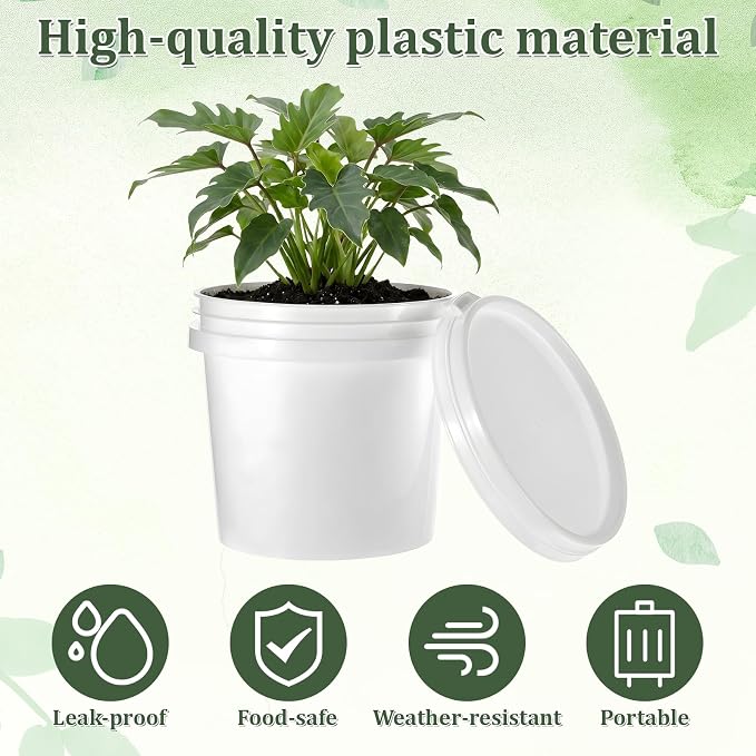 20 Pack 1/4 Gallon Plastic Bucket with Lid, 1 Quart Paint Cans with Lid Paint Containers White Plastic Painting Water Pail for Storage Container Home Household Cleaning