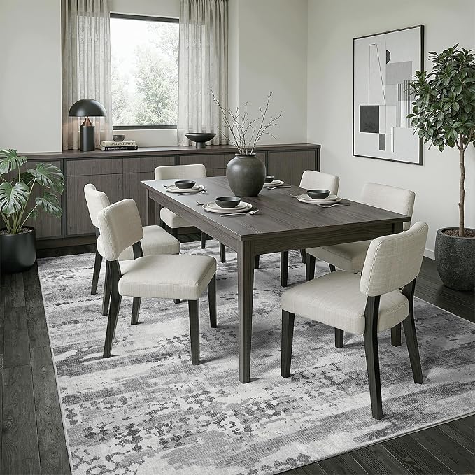 DCX Washable Abstract Area Rug 5x7, Non Slip Low Pile Rug, Gray | Easy to clean, non-shedding, soft, kid & pet friendly, with a non-slip rubber backing for living rooms, bedrooms, and offices