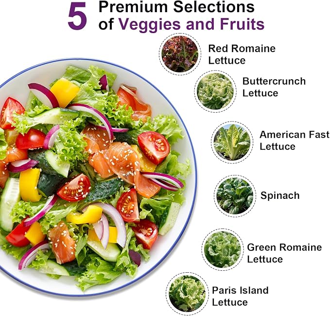 Salad Greens Seed Pod Kit for AeroGarden, idoo with Red and Green Leaf, Romaine and American Fast/Buttercrunch/Paris Island Lettuce, Spinach - Hydroponics Supplies for Most Brand (7-pod)