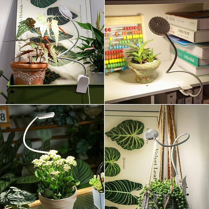 3 Pack 12W Each Clip-On Grow Lights for Indoor Plants, White Pot Clip Plant Lights with Flexible Gooseneck, 4000K Full Spectrum, 3/6/12H Auto Timer, 4 Dimmable Levels for Shelves, Multiple Pots