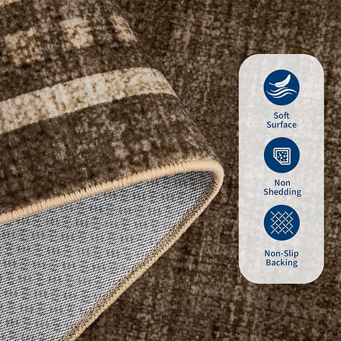 Garvee 4x6 Scalloped Area Rugs Living Room Bedroom Washable Neutral Rug | Modern Gometric Brown Solid Color Nursery Rugs Low Pile Stain Resistant Non Slip Kitchen Entry Home Office Throw Carpet