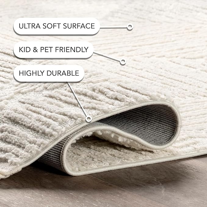 nuLOOM Kerry Cream Geometric Power Loomed Area Rug, 5' x 8' | Nuloom Kerry Geometric 5' x 8' Area Rug for Living Room Bedroom Dining Room, Cream