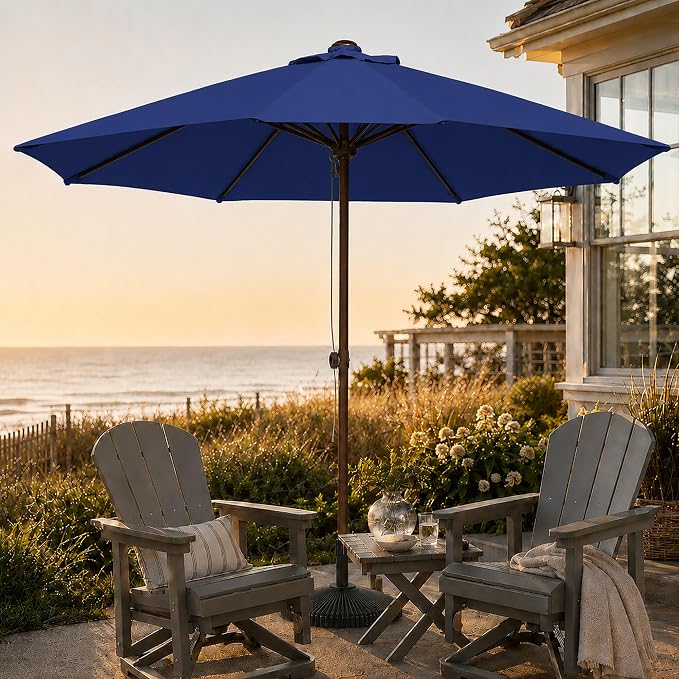 9FT Patio Umbrella, Outdoor Table Umbrella with Rope Pulley Lift, 3 Adjustable Heights, Market Umbrellas for Backyard, Pool and Deck, UPF50+