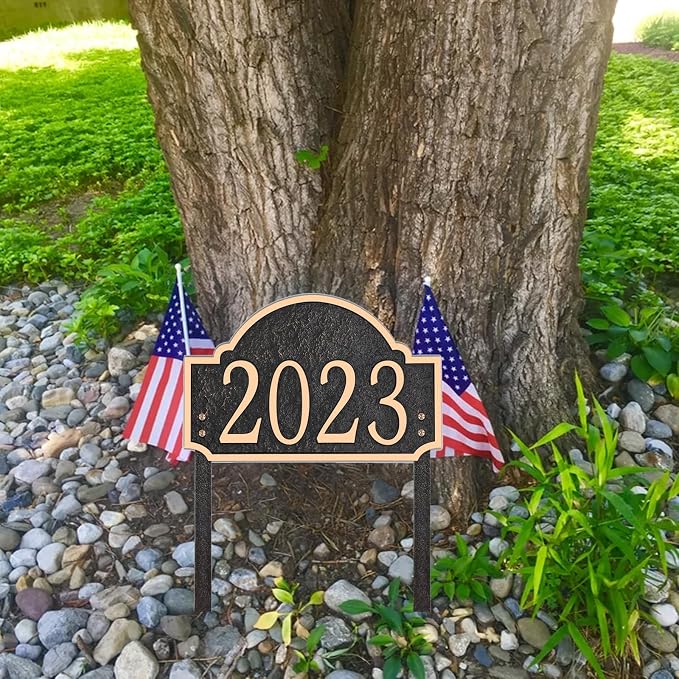 Personalized Address Sign LAWN MOUNTED - Custom House Number Sign Plaque,Address Plaque,House Numbers for Lawn Outside,Yard,Ground,Garden,Drive Way Free Standing with Stakes Metal (Rose Gold)