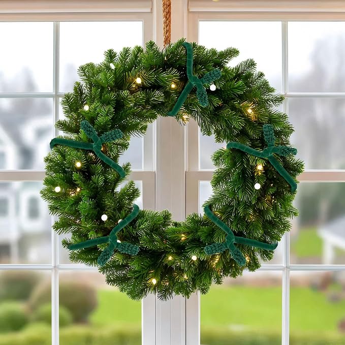 Zhengmy 24 Pcs 20'' 25'' 30'' Christmas Velvet Garland Ties Christmas Decorative Twist Ties for Banister Reusable and Flexible Wreath Twist for Xmas Home Decorations Holiday Craft Wrapping (Green)