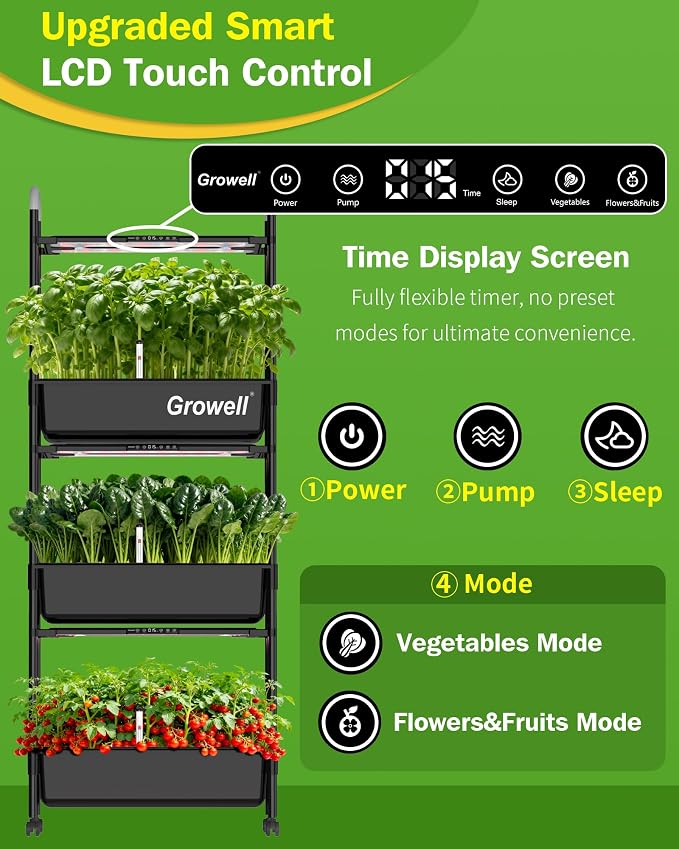 Growell 81 Pods Hydroponics Growing System Kit with Independent Water Pump | Vertical Indoor Herb Garden with 2 Light Modes & 2 Timer, Smart Water Circulation, 42L Water Tank, Movable & Space-Saving