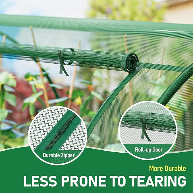 SPECILITE 98x49x49in Garden Plant Netting Mesh Cover for Raised Bed with Roll-up Zipper Door for Vegetables Fruits, Large Tunnel Gardening Net, Green
