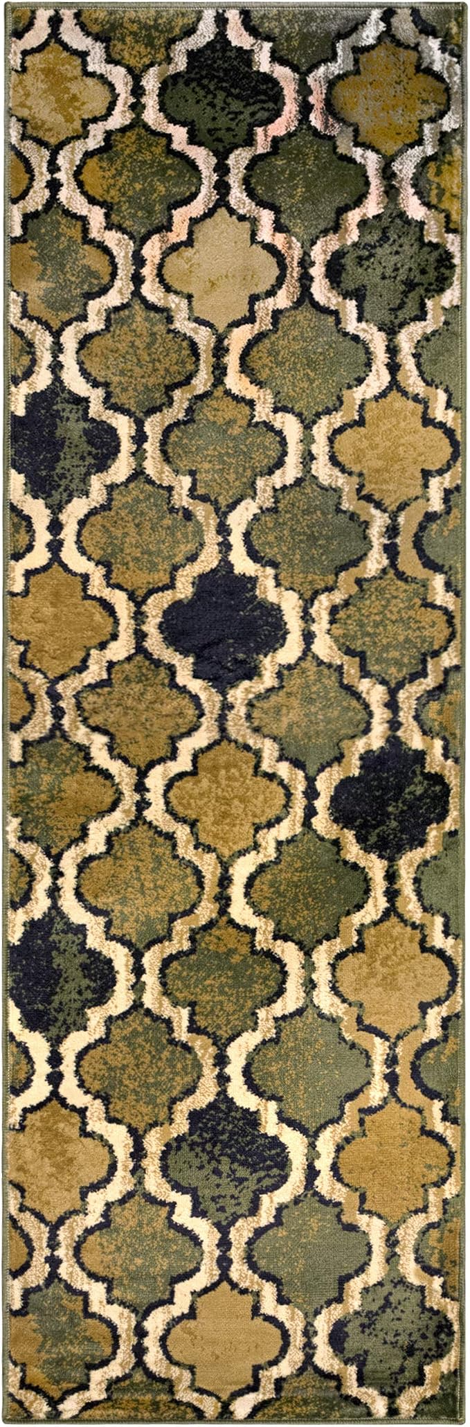 SUPERIOR Indoor Runner Rugs, Modern Area Rug, 2'7"x8', Green | Geometric Design Floor Décor, Easy Care High Traffic Areas Living Dining Room, Bedroom, Office, Entryway, Viking Collection
