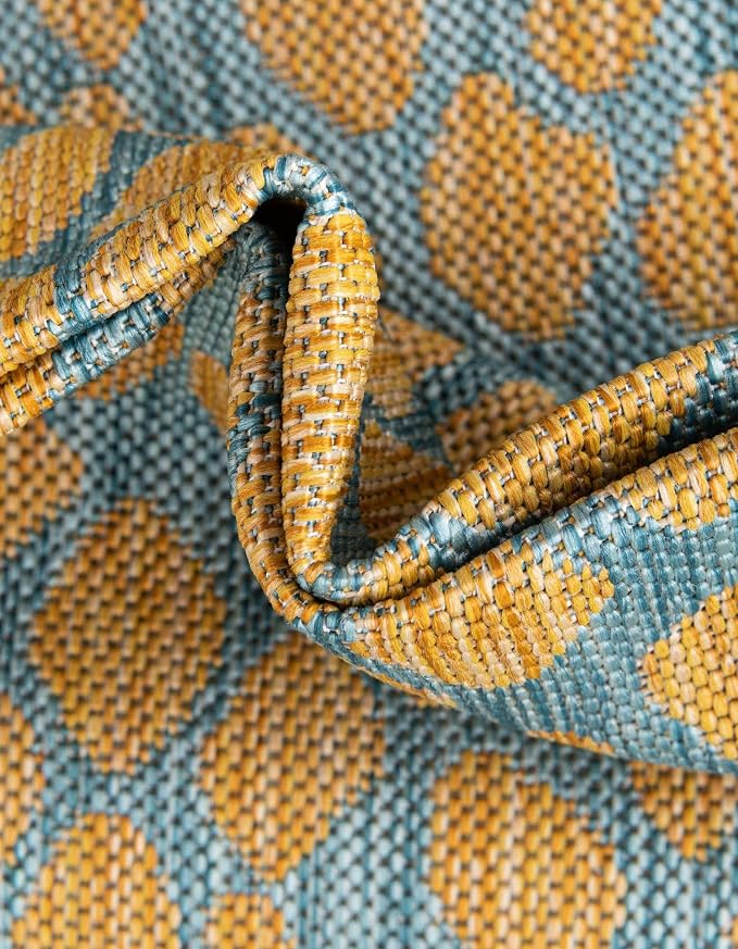 Unique Loom Jill Zarin Jill Zarin Outdoor Collection Area Rug - Cape Town (6' 1" x 9' Rectangle, Yellow and Aqua/Light Blue)