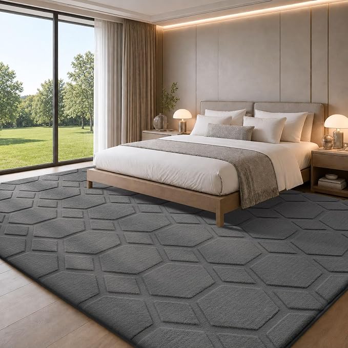 Sour Lemon 8x10 Area Rugs for Living Room Bedroom, Large Carpet Grey Rug | Big, Geometric Alfombra Para Salas Modernas, Washable, Non Slip Soft Thick Fluffy Plush, Memory foam Rug for Kids Playroom