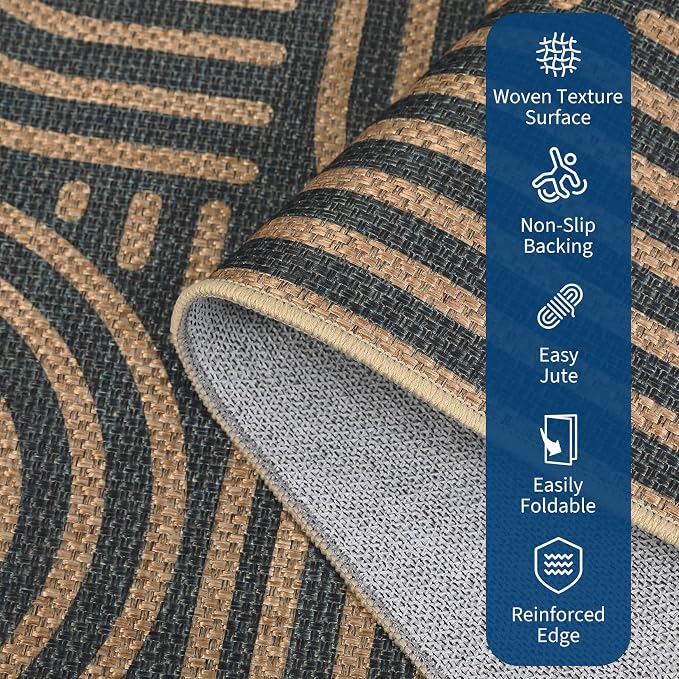 Garvee Large Area Rug 10x13 Rugs Modern Abstract Washable Rug | Black Taupe Rainbow Area Rug Stain Resistant Easy Cleaning Throw Rugs Low Pile Floor Cover for Nursery Dining Room Apartment